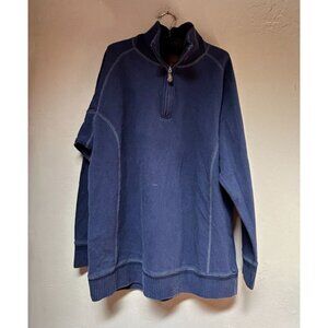 Born Mens 1/4 Zip Pullover Sweater Large Blue Ribbed Knit Cotton Blend Mock Neck